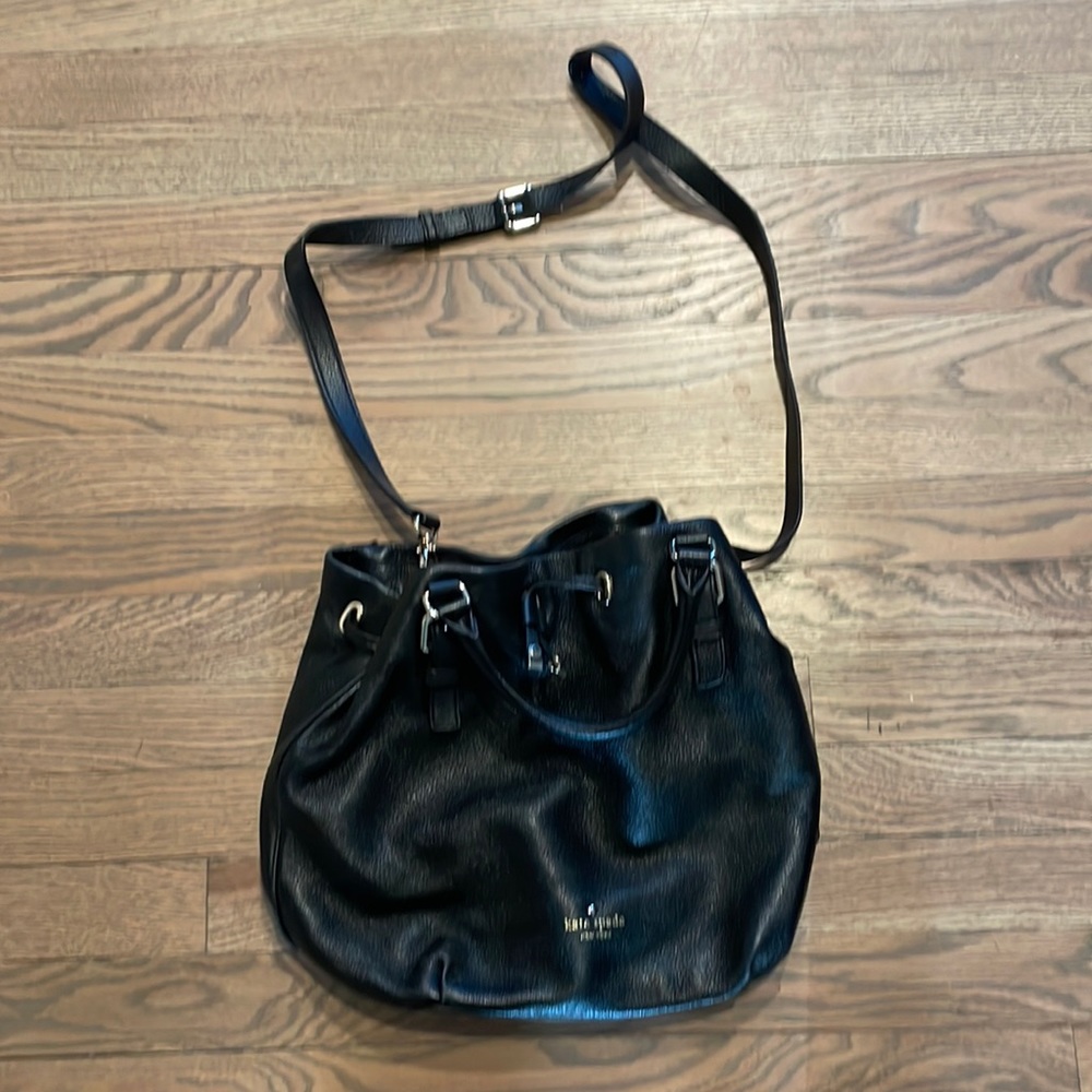 kate spade Black Leather Drawstring Crossbody Bag